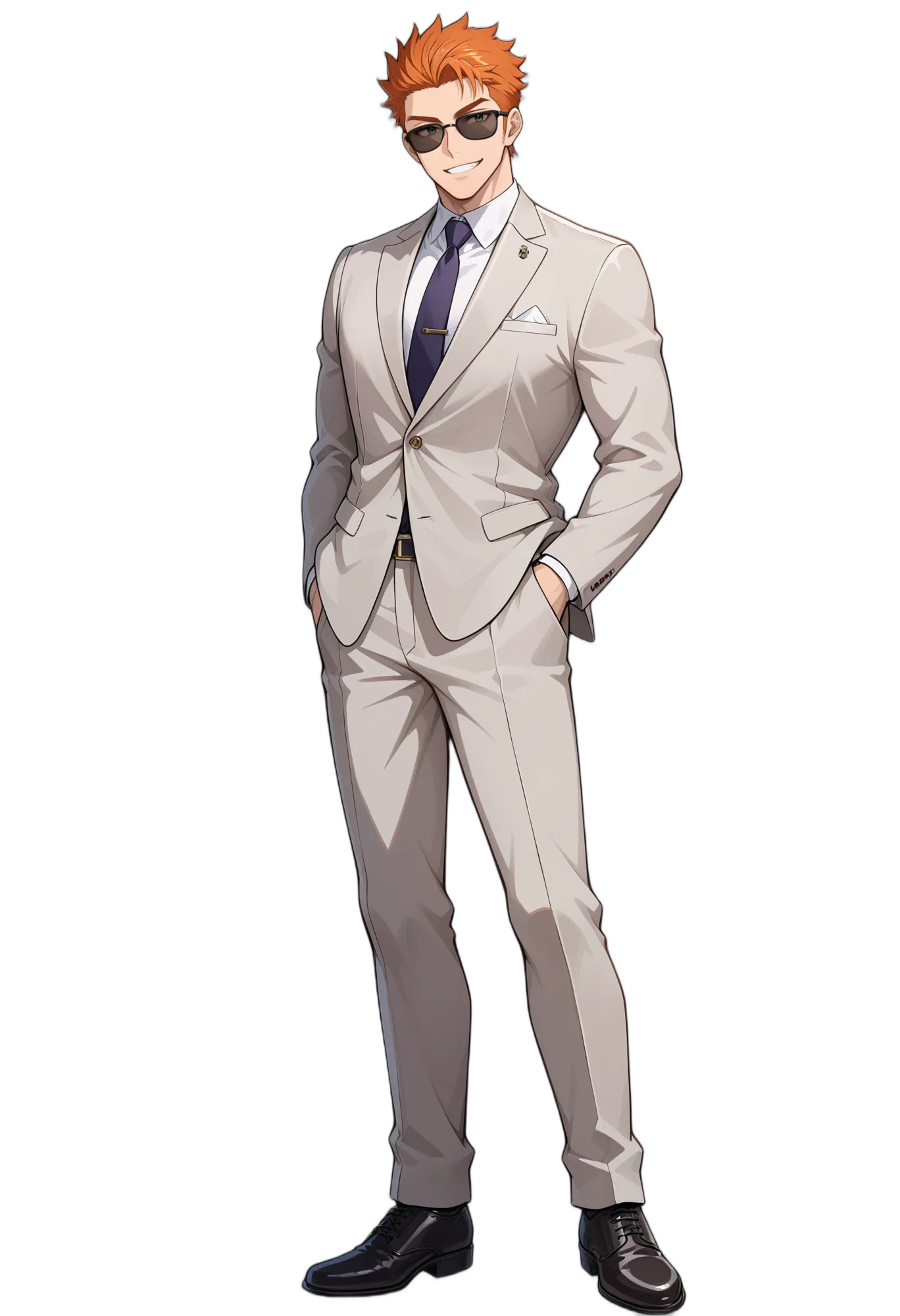 アニメイラスト-サラリーマン-スーツ-ベルト-ネクタイ-男性-AI人物素材