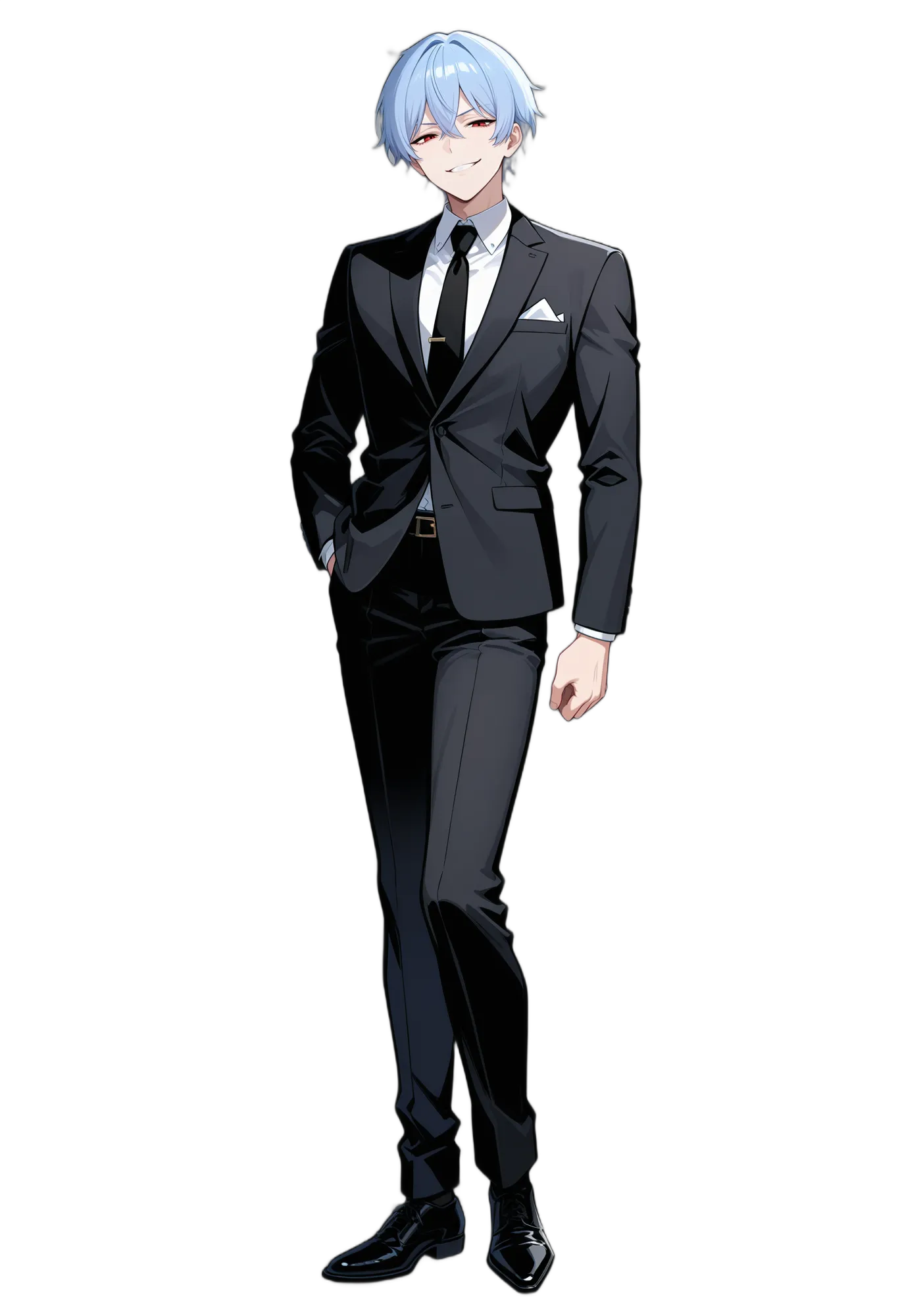 アニメイラスト-社会人-スーツ-青髪-黒いズボン-男性-AI人物素材