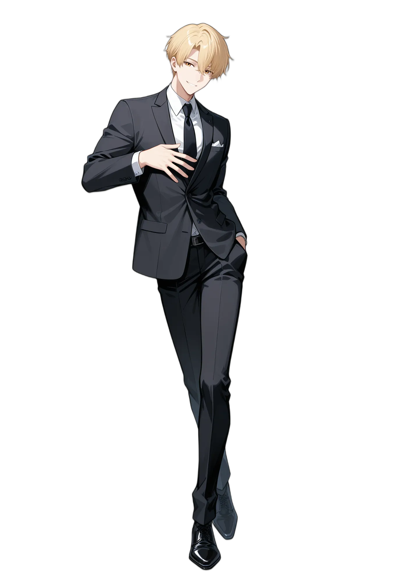 アニメイラスト-社会人-スーツ-金髪-笑顔-男性-AI人物素材