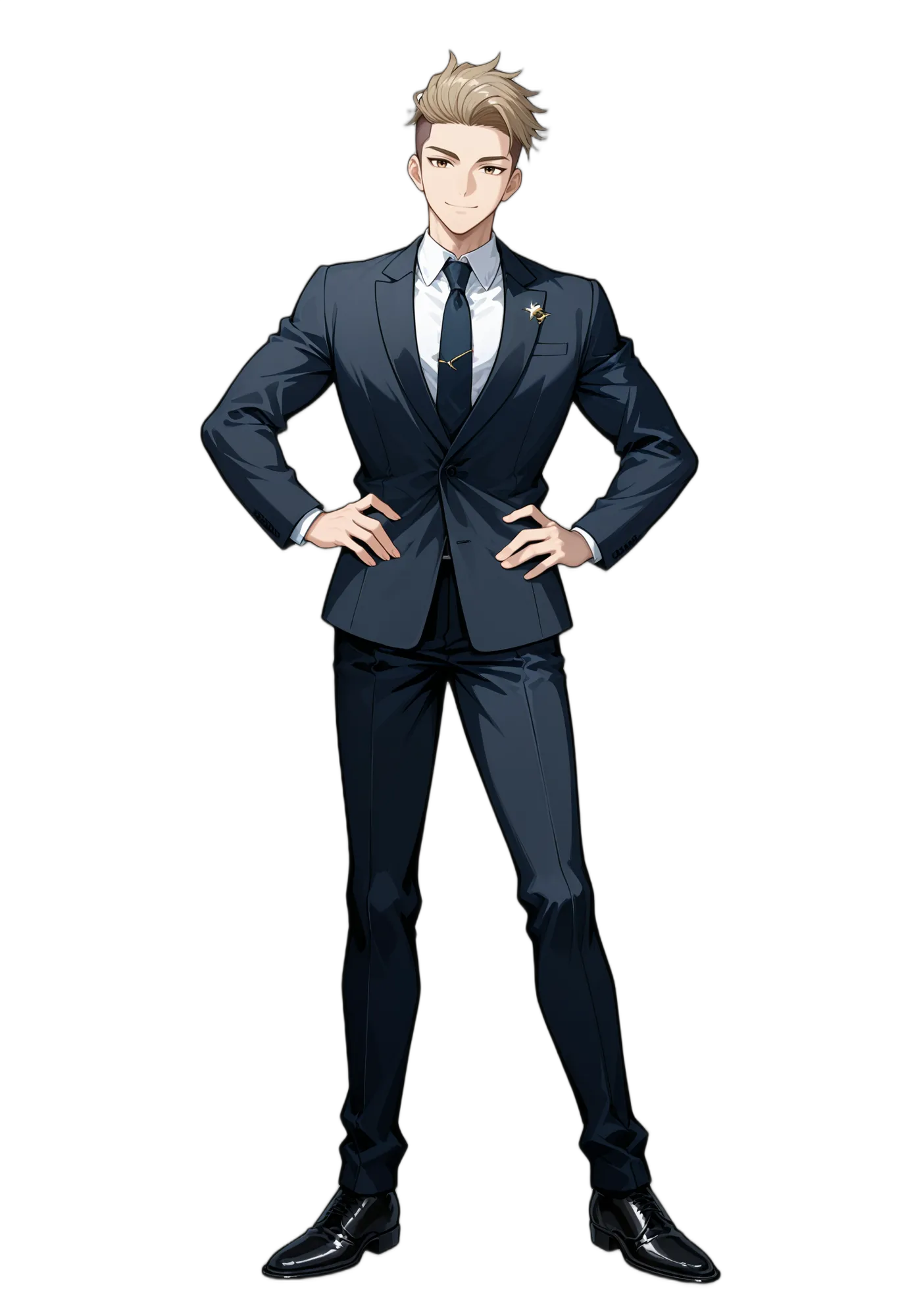 アニメイラスト-サラリーマン-スーツ-白シャツ-フォーマル-男性-AI人物素材