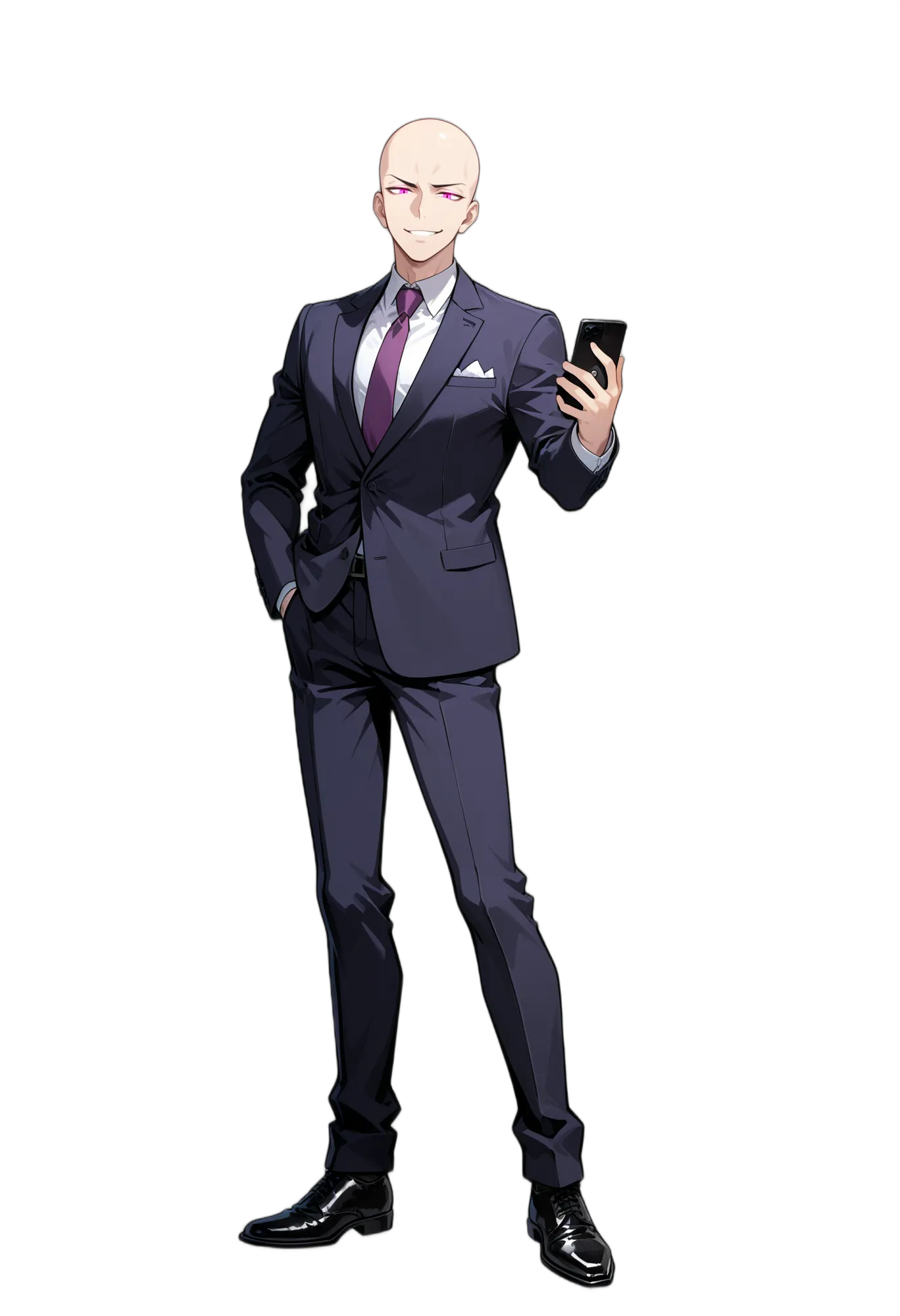 アニメイラスト-社会人-スーツ-ピンクアイ-電話-男性-AI人物素材