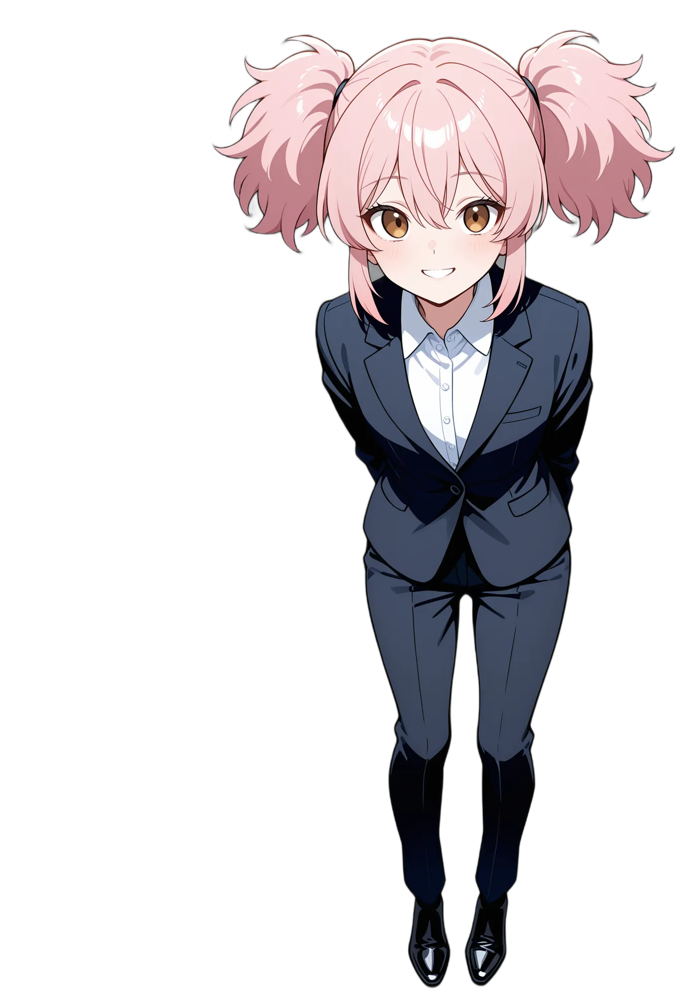 アニメイラスト-OL-スーツ-ワイシャツ-笑顔-カッターシャツ-AI人物素材