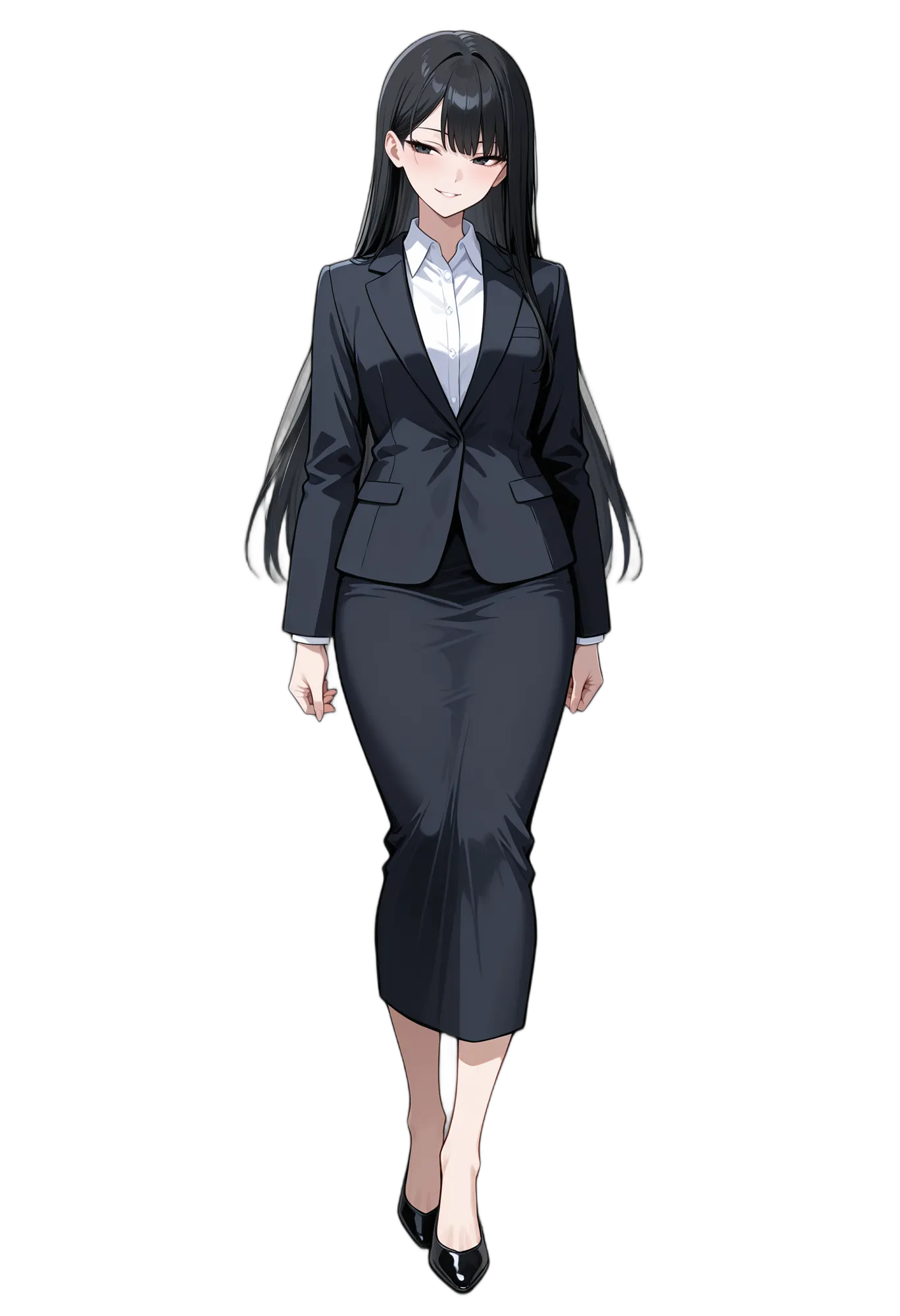 アニメイラスト-会社員-スーツ-ワイシャツ-長袖-女性-AI人物素材