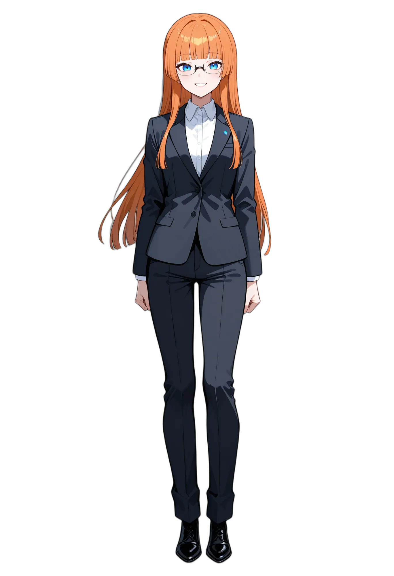 アニメイラスト-サラリーマン-スーツ-ワイシャツ-黒靴-女性-AI人物素材