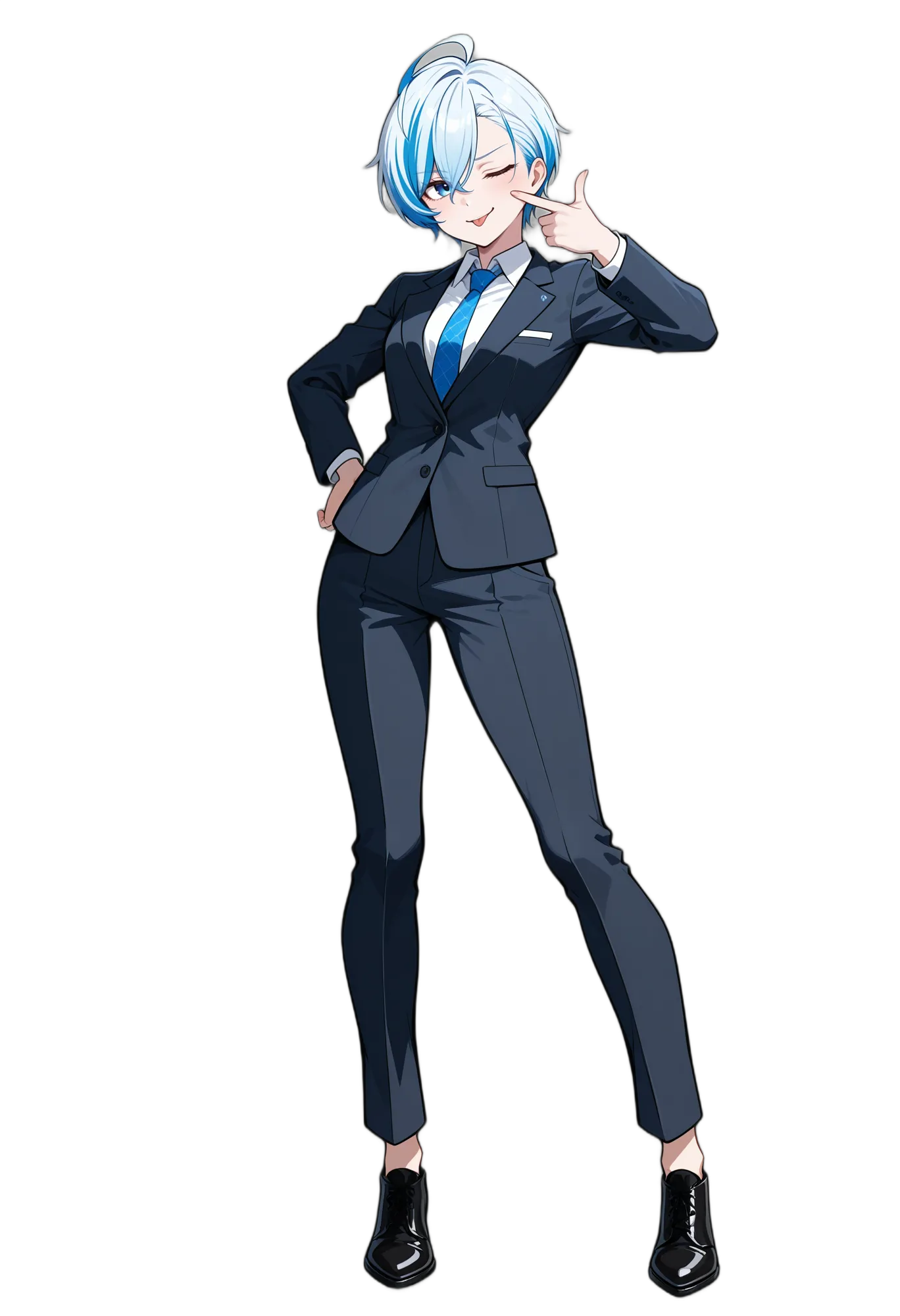 アニメイラスト-サラリーマン-スーツ-メッシュ-笑顔-女性-AI人物素材