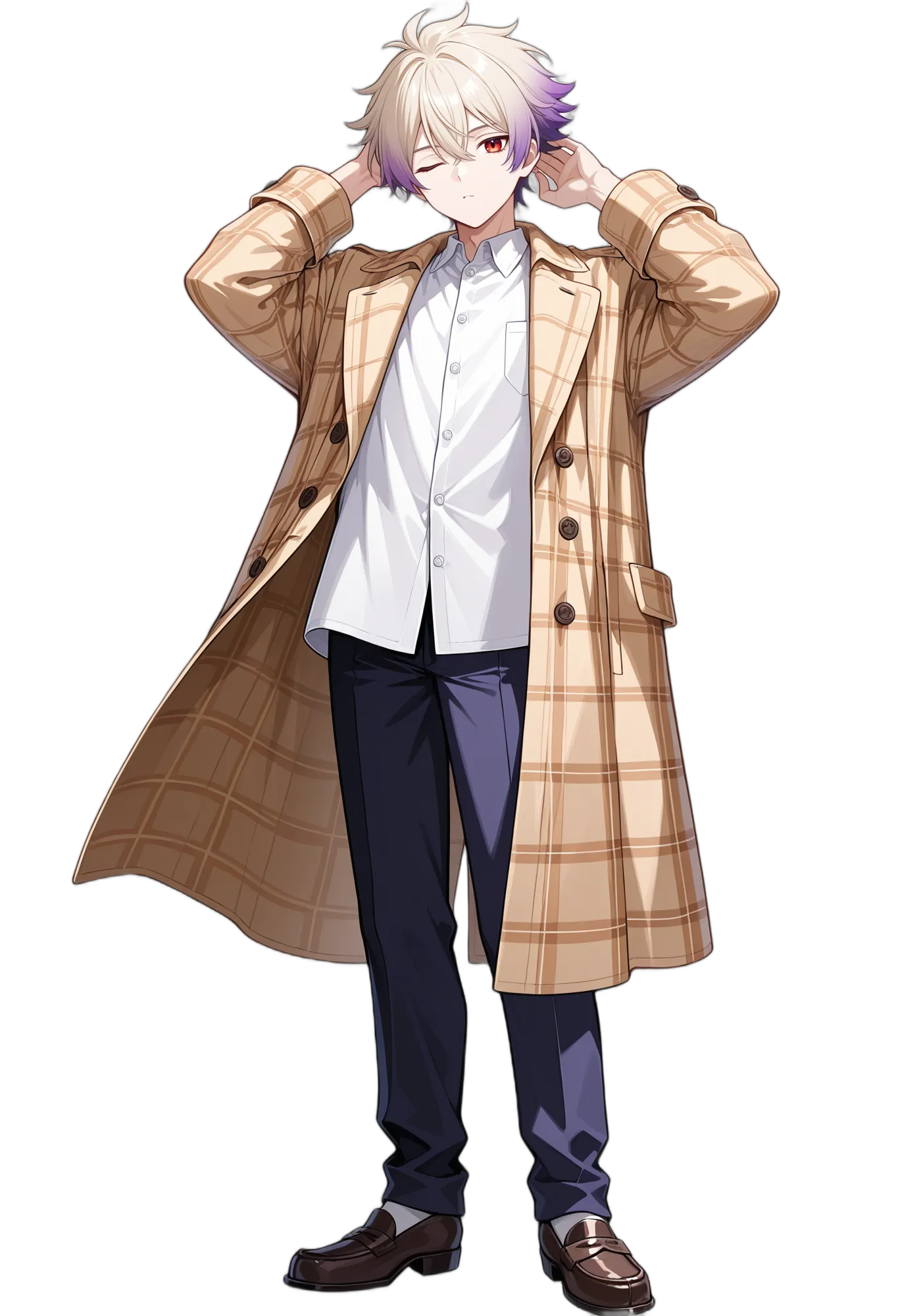 アニメイラスト-普段着-白シャツ-長袖-ズボン-男性-AI人物素材