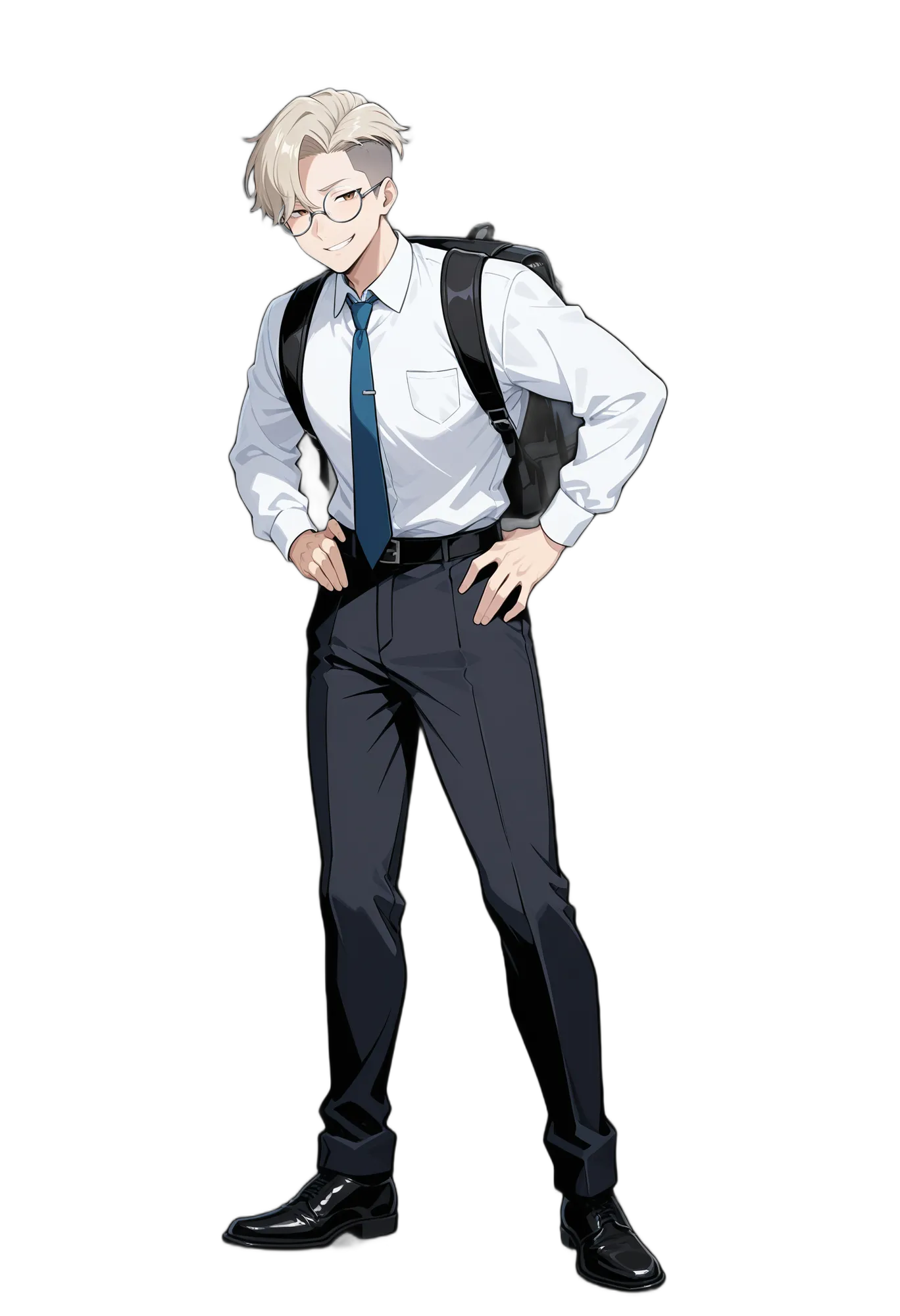 アニメイラスト-サラリーマン-白シャツ-黒いズボン-カッターシャツ-男性-AI人物素材
