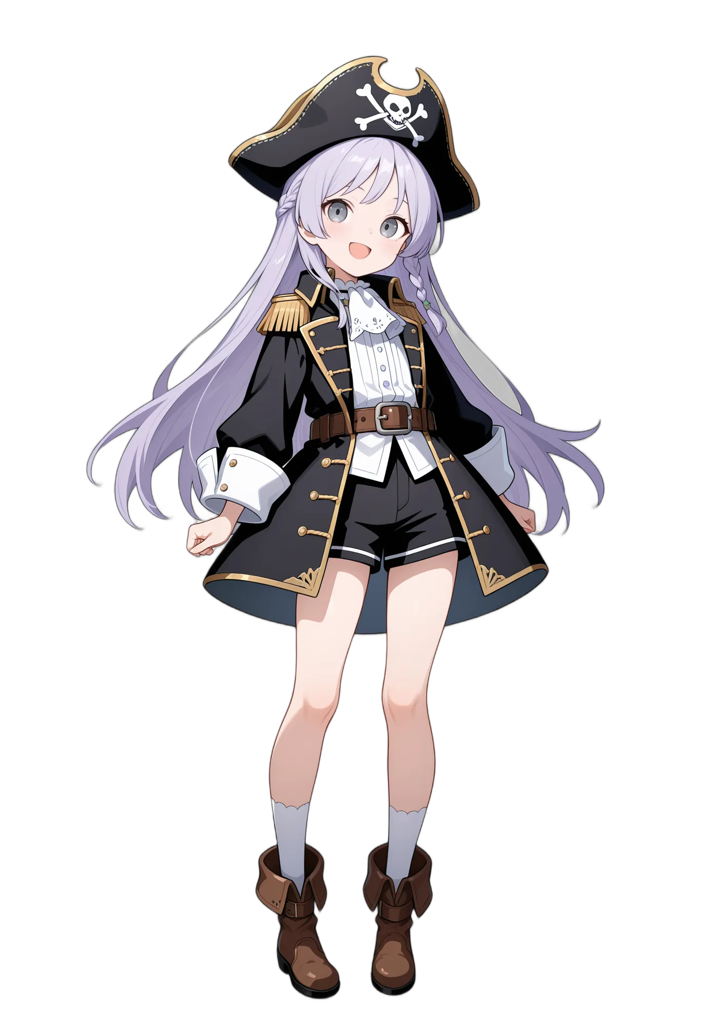 アニメイラスト-ファンタジー-白シャツ-笑顔-グレーアイ-女性-AI人物素材